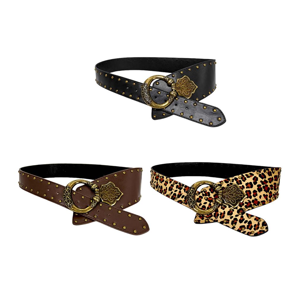 Metal Carved Buckle Belt Aesthetic Corset Waistband with Rivet Daily and Formal Wide Belt Waist Cincher for Pants Jeans