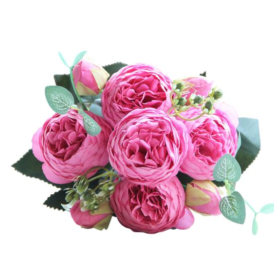 Искусственные Пионы Цветы с 5 Головками Цветов и 4 Бутонами Букет из Искусственных Пионов Цветочная Композиция для Вазы Дома Декор Богемная Свадьба Центральный Элемент Стола