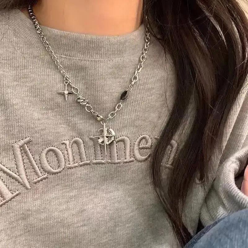 Lava Black Love Necklace Women's Sweet Cool Versatile Personality Sweater Chain High Design Personality Sweater Chain Men