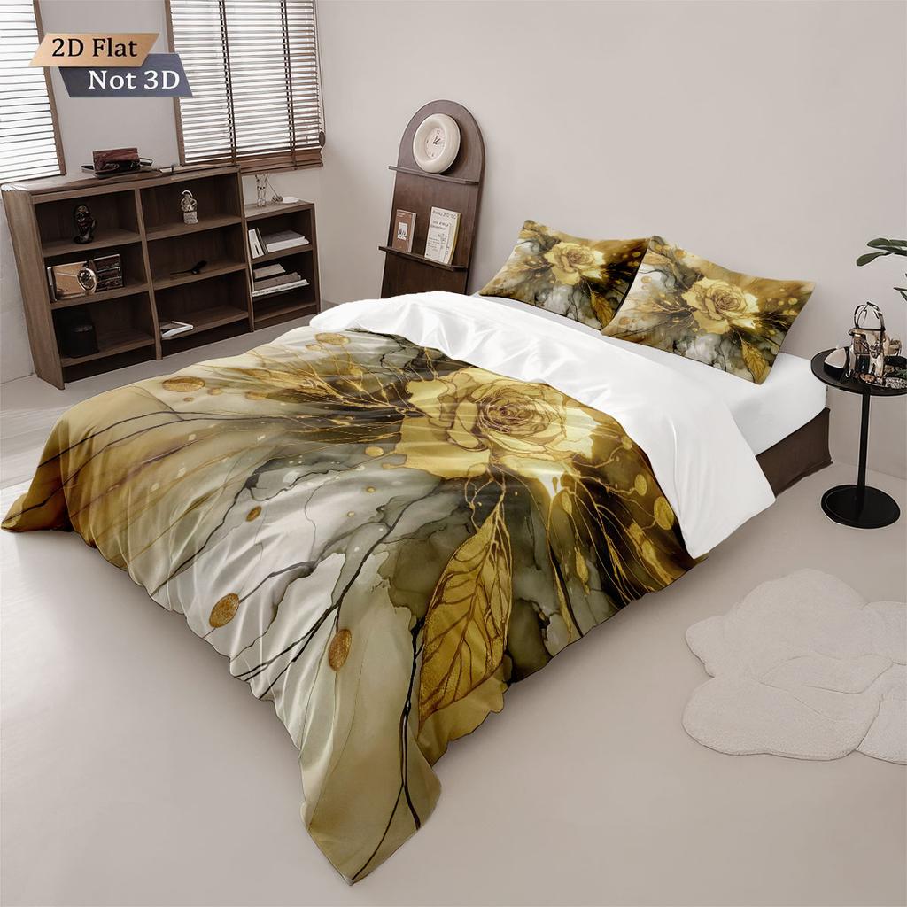 3Pcs Imitation Gilded Beautiful Floral Print Coreless Down Duvet Cover Set Multi Size Comfortable Bedroom Bedding Decoration