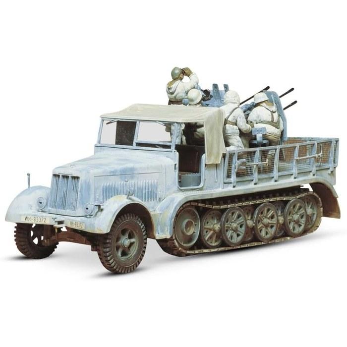 Tamiya 1/35 Military Miniature Series No.50 German Army 8-ton Half-track Quad 20mm AA Gun Plastic Model 35050, Pre-colored, Small Size