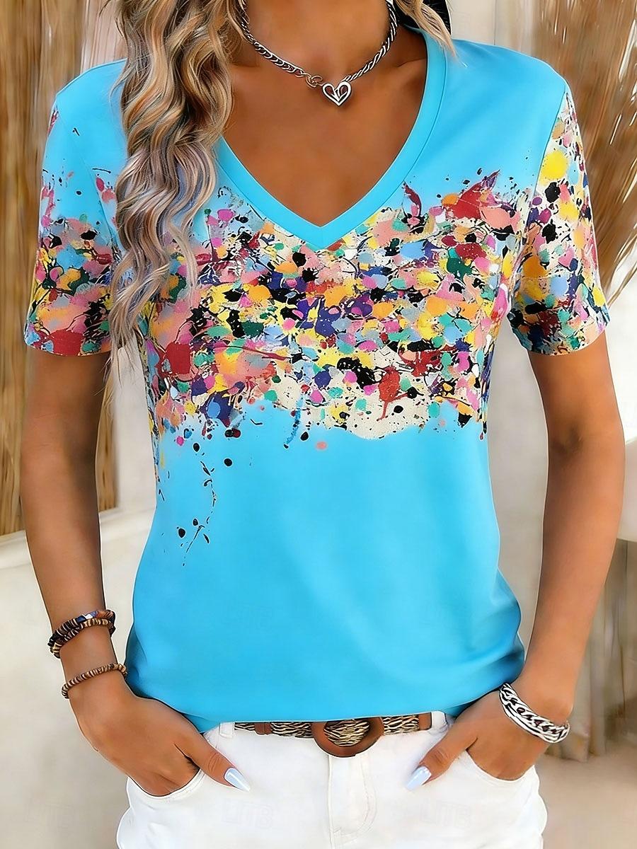 

Women s T Shirt Print Floral Graphic Bohemia Vintage Stylish Short Sleeve V Neck Regular Tops S