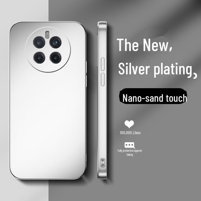 Pouzdro pro Huawei Mate60 Pro: Tekutý silikonový galvanicky pokovený stříbrný plný kryt