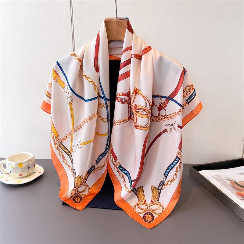New harness chain simulation silk high-end large square scarf silk scarf printed shawl decorative scarf sunscreen headscarf scarf