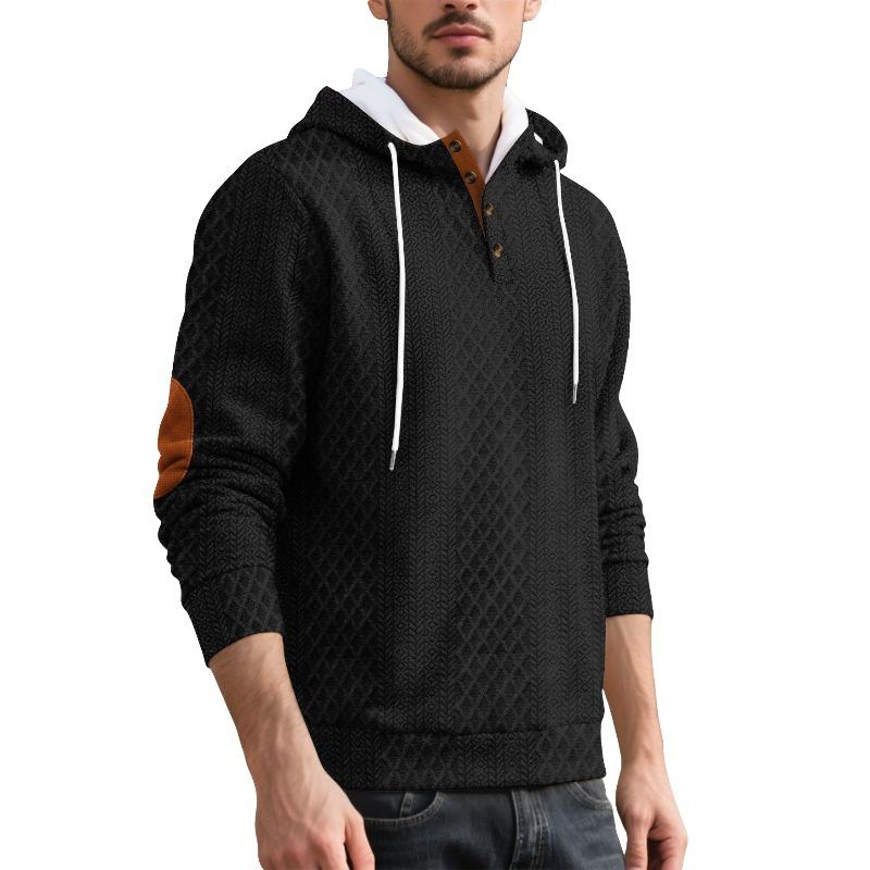 Men's Casual Pullover Jacquard Solid Color Hooded Embroidered Sports Thickened Autumn and Winter Sweater