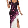 Elegantes Slip-Kleid mit Schmetterlingsdruck und Schlitz für Urlaub und Strandmode