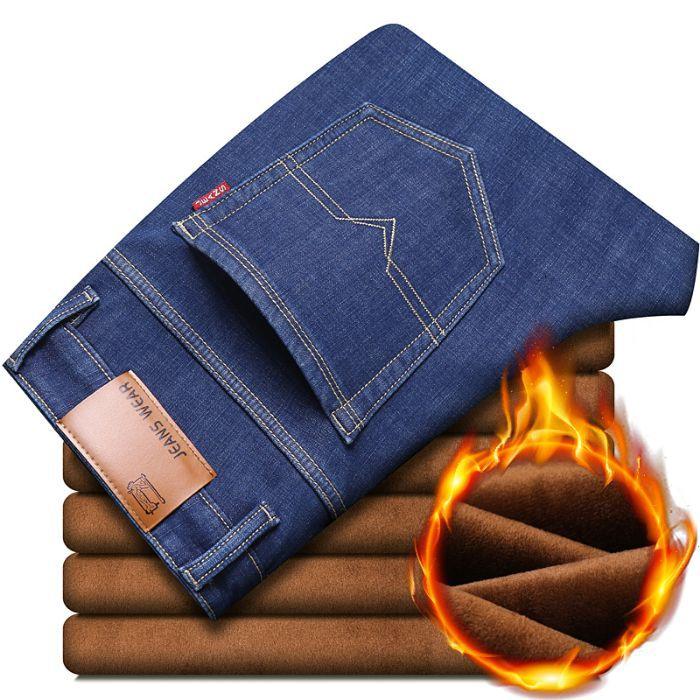 Autumn and Winter Velvet Jeans Men's Loose Straight Trousers High Waist Casual Elastic Men's Pants Warm Thickened Warm