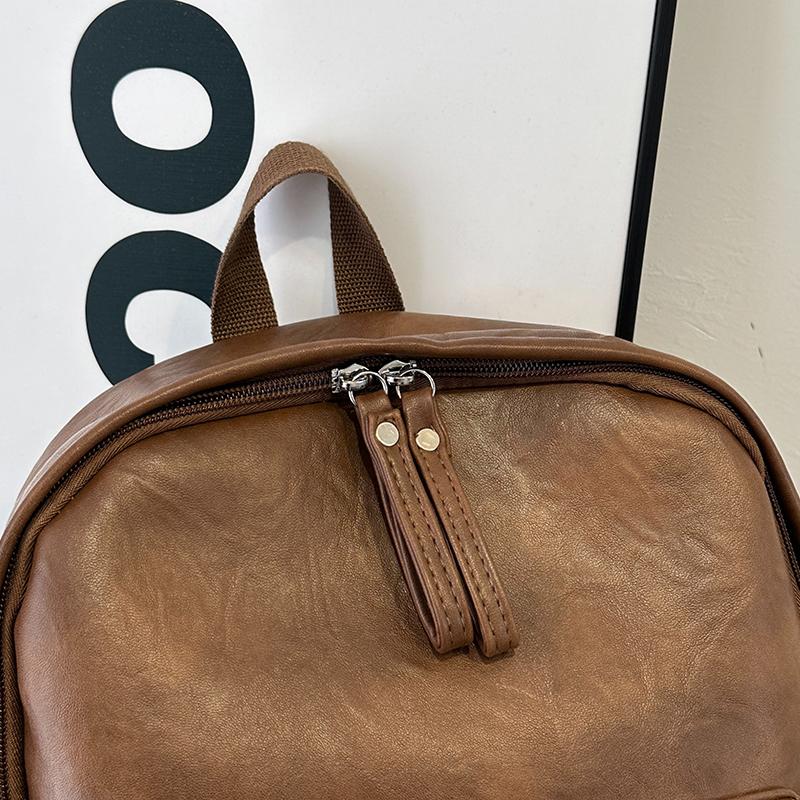 Sac à dos rétro en cuir PU Grande capacité Sac à dos décontracté pour femme avec plusieurs poches Parfait pour le travail quotidien, l'école et le shopping Sans pendentif