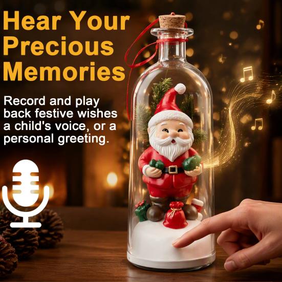 Decorative Glass Ornaments Recordable Message Christmas Bottle Ornament, Voice Recording Keepsake, Mini Snowy Memory Gifts Tree In Bottle, Winter