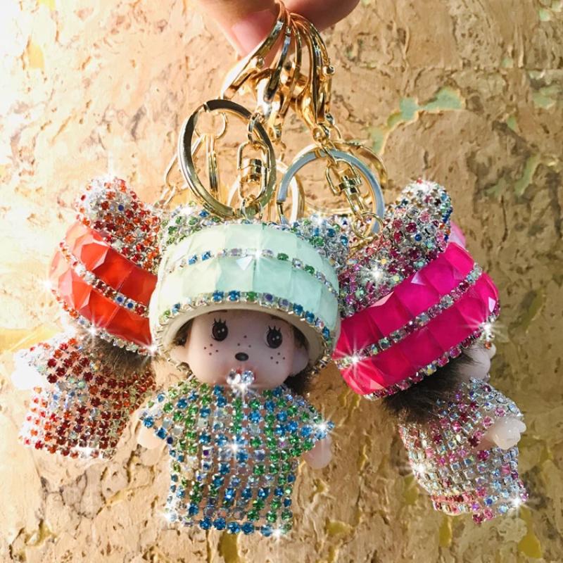 Monchchi Diamond Keychain Cute Monkey Keyring Kawaii Monchichi Hanging Ornament Car Key Chain Children Birthday Gifts s Carry Mini Lightweight