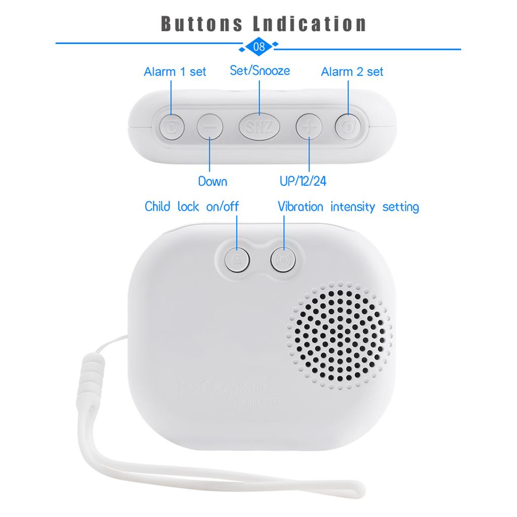 Vibrating Alarm Clock with FM Radio and Rechargeable 1800mAh Battery, for Heavy Sleepers, Elderly,