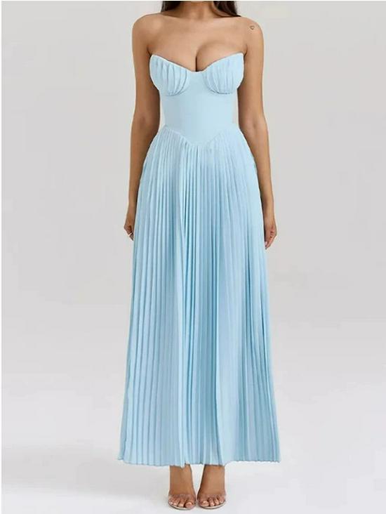 

2025 Летнее Элегантное Платье Без Бретелей с Вырезом Сердечко и Драпировкой Large небесно-голубой