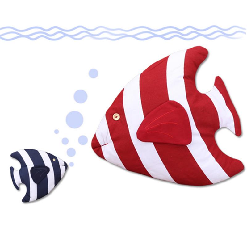 1Pc Striped Fish Shaped Cushion Mediterranean Style Cotton Linen Pillow Home Sofa Car Children Bedroom Decoration