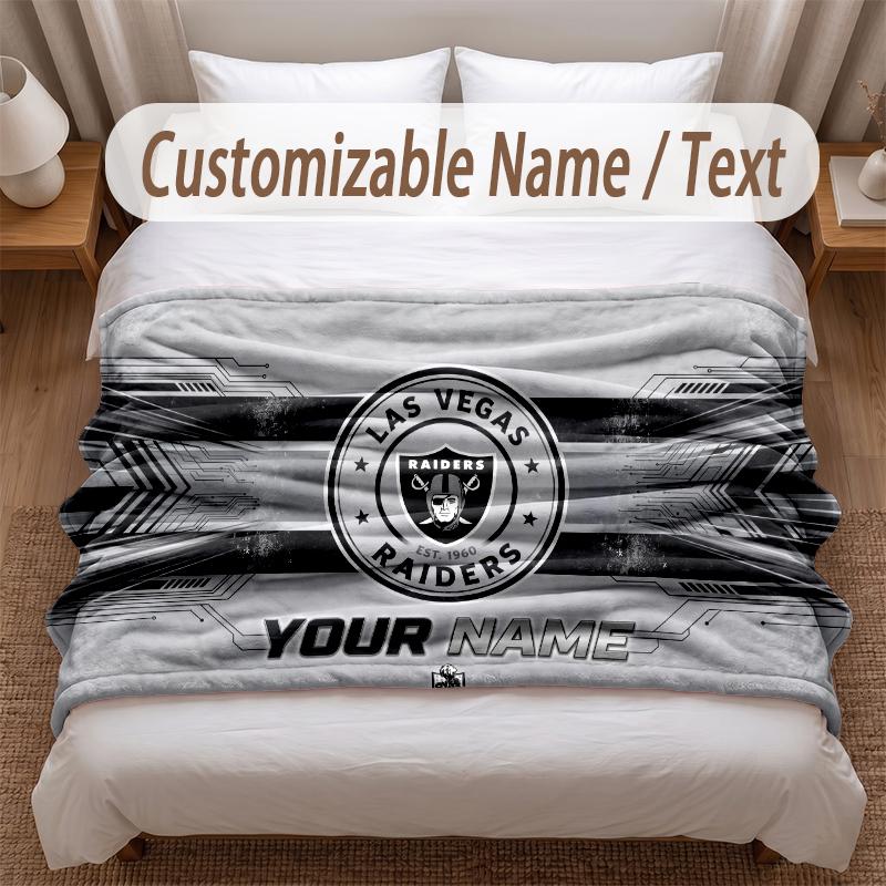 Las Vegas Raiders Bedruckte Flanelldecke Individueller Name Text Weiche Warme Decke für Schlafzimmer Feiertagsgeschenk