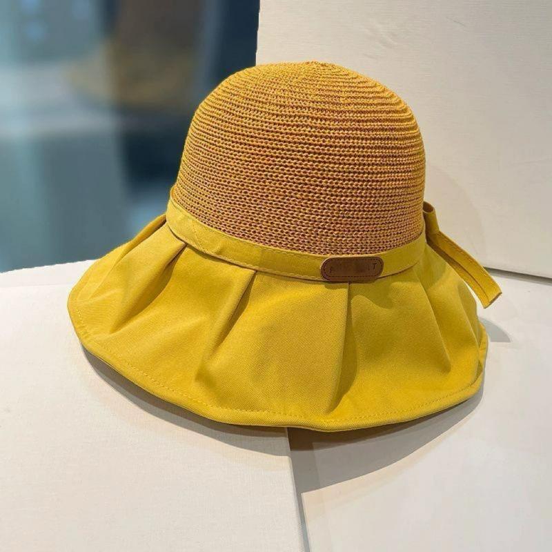 Summer sunscreen vinyl bow sun hat women's Japanese and Korean hat UV protection big eaves face covering sun empty top hat