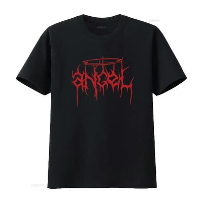 Alternative Kleidung Ästhetik Goth Damen Engel Horror T-Shirt Schwarz Mittel vintage Gewaschen Mode Grafik Unisex Streetwear