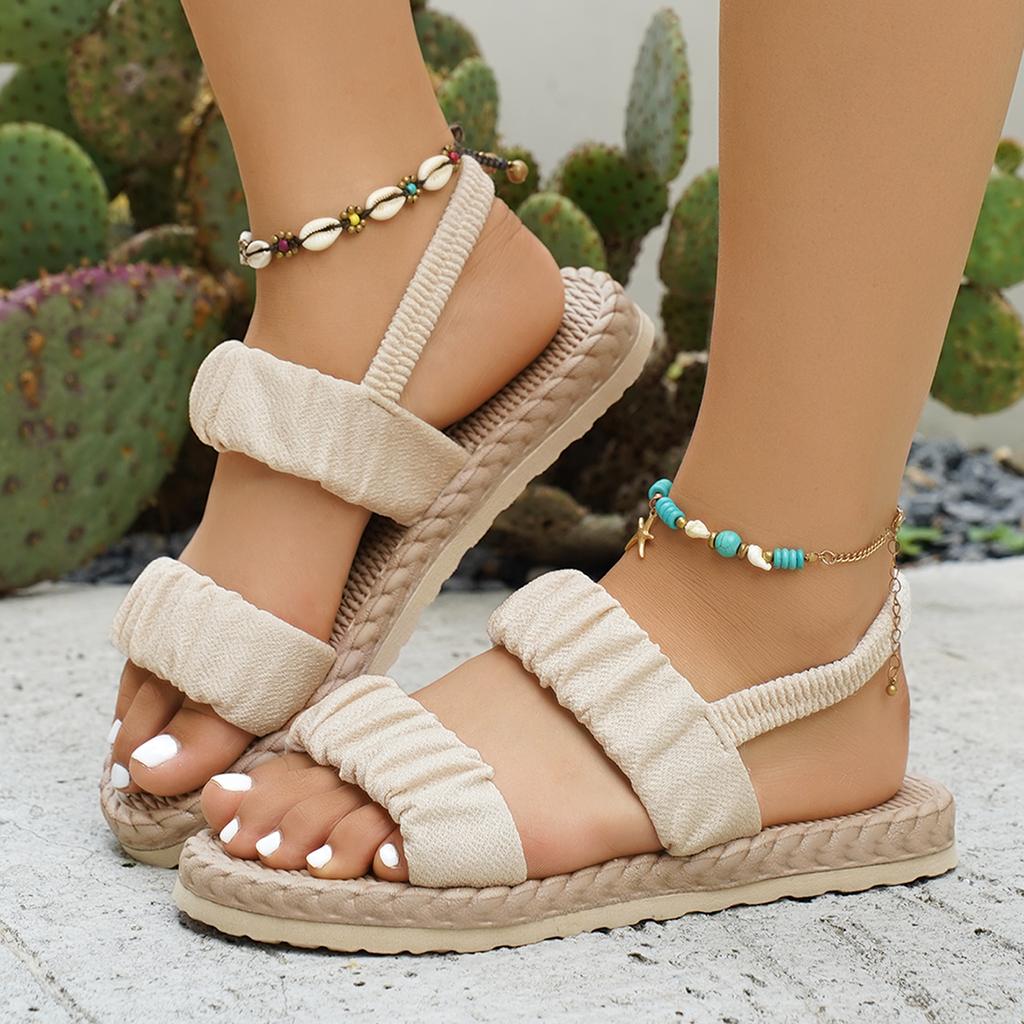 Fashion 2025 New Women Flat Sandals Summer Stretch Fabric Knitted Sandals Elastic Band Platform Shoes Plus Size Fashion Shoes for Women