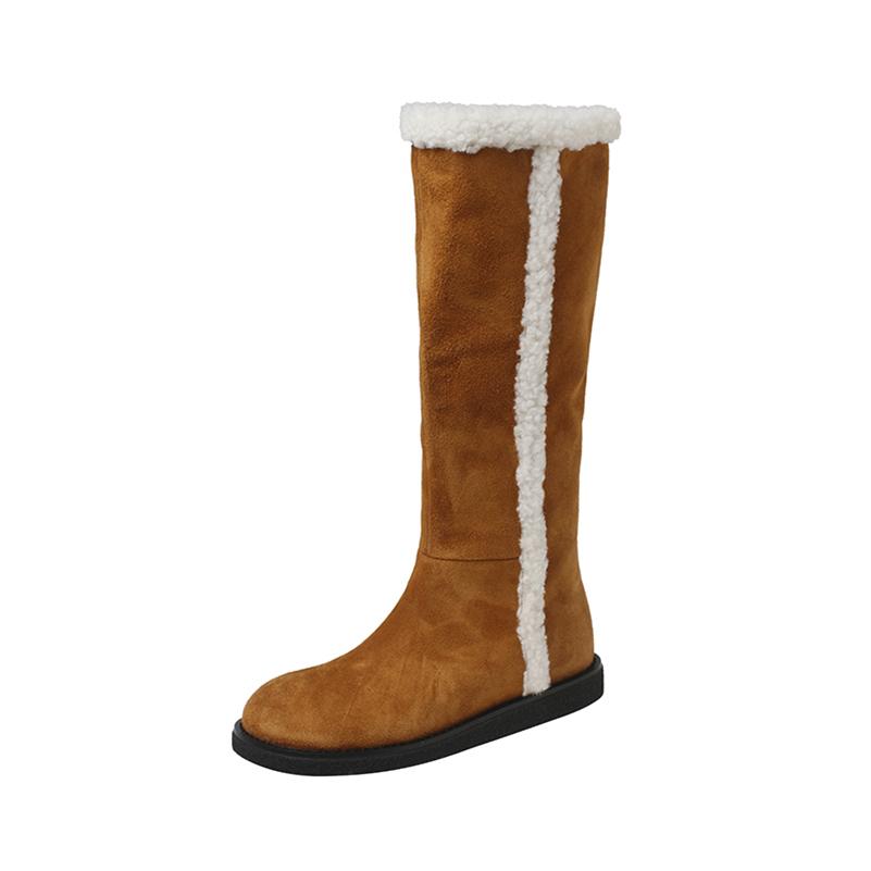 

Meotina/женские сапоги до колена из натуральной кожи, зимние сапоги из коровьей замши на плоской подошве с круглым носком, женская модная обувь, зимняя коричневая обувь 34 коричневый