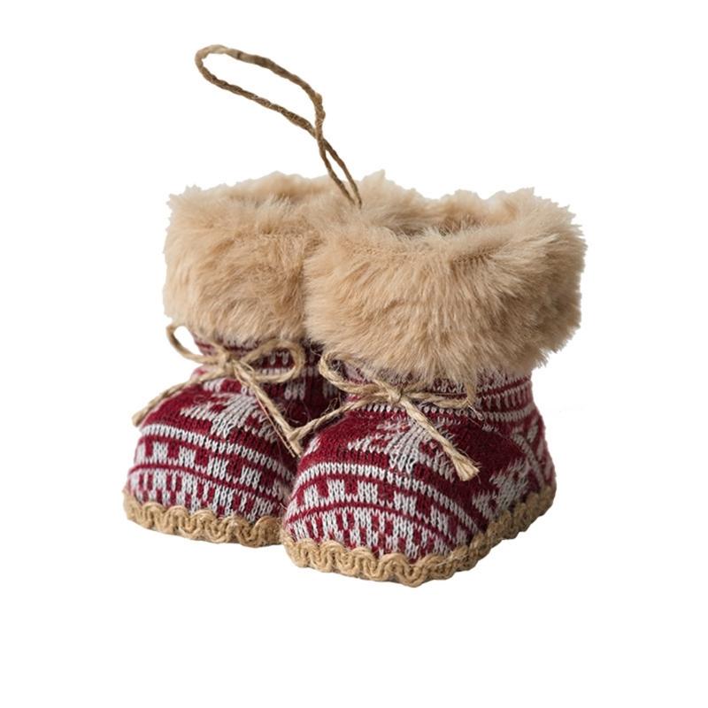 Holiday Soft Fabric Boot Ornament, Double Mini Boot Decoration with Hanging Loop for Christmas Tree, Gift Bag, and Entryway Styling