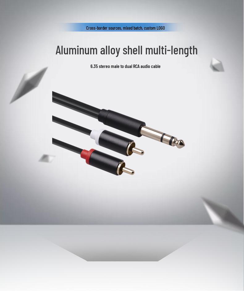 Enhanced Audio Cable: 6.35mm To 2RCA, Gold-Plated, Aluminum Shell