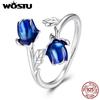 WOSTU 925 Sterling Silver Enamel Rose Flower Statement Ring for Women Mystic Blue Rose Open Ring For Lover Family Jewelry Gift
