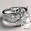 Huitan Gorgeous Women Ring Aesthetic Flower Engraved Design Trendy Accessories for Party Wedding Charming Chic Jewelry Lady Gift