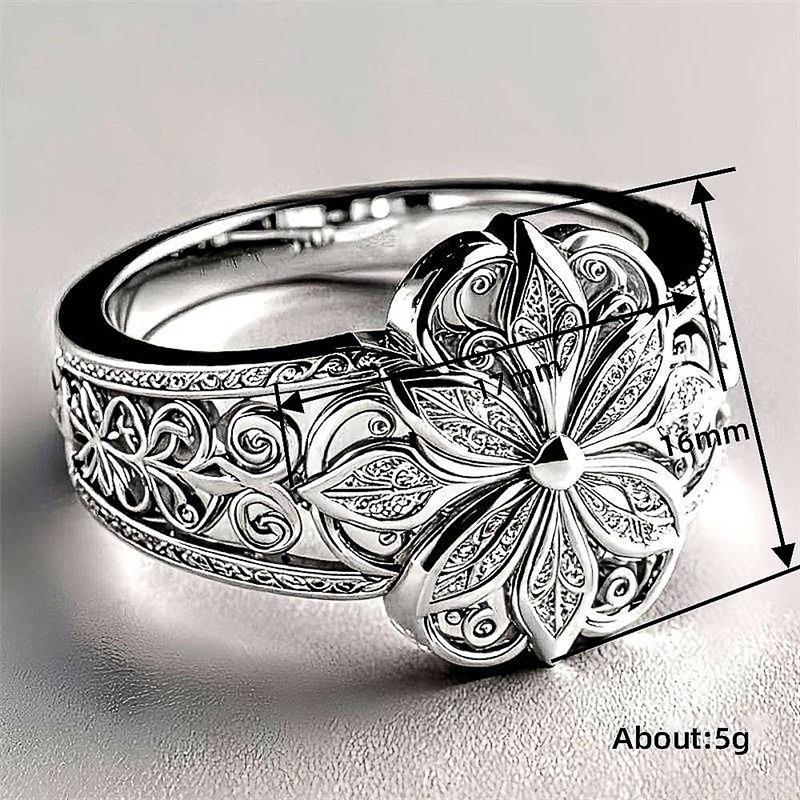 Huitan Gorgeous Women Ring Aesthetic Flower Engraved Design Trendy Accessories for Party Wedding Charming Chic Jewelry Lady Gift
