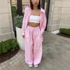 Spring New Women Vertical Stripe Shirt + Drawstring Pants Two Piece Set, Casual Striped Outfit Suits For Women