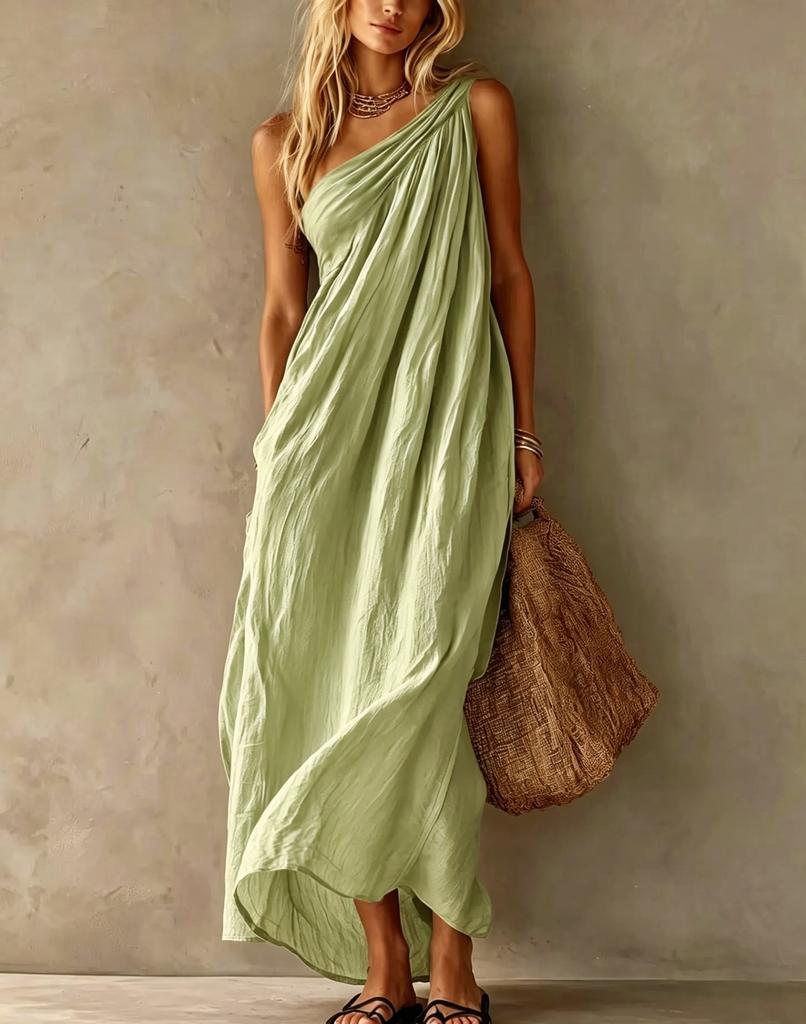 Europe, America 2026 Station Summer Fashion Elegant Single Shoulder Sleeveless Exquisite Long Dress Women's Clothing