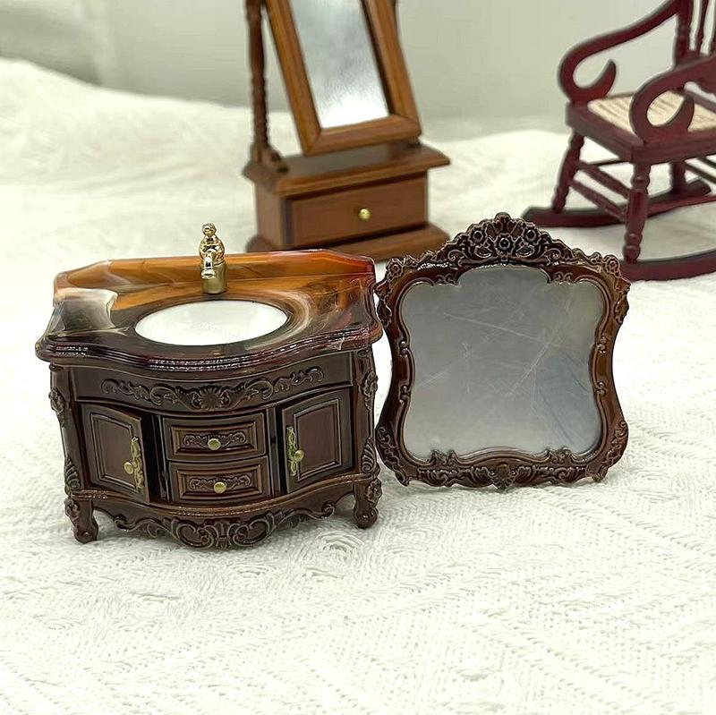 Domeček pro panenky Mini Nábytek Umyvadlo Umyvadlo Zrcadlo Mini Koupelna Scéna Domácí Umyvadlo Hračka Ornament pro Domečky pro panenky Doplňky dekorace