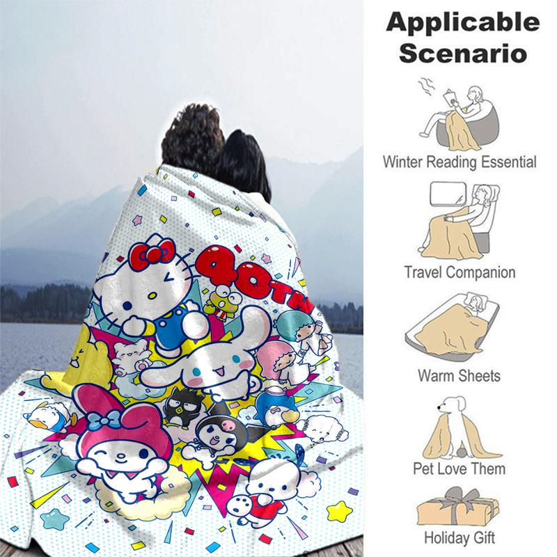 1pc Hello Kitty & Friends Blanket, Home Decorative Throw Blanket, All Seasons Use, Living Room, Travel, Camping, Car Blankets, Beach, Office Naps, Gif