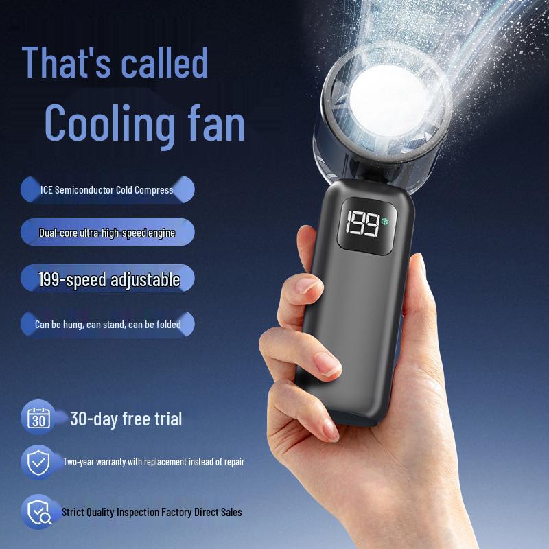 Portable USB Rechargeable Handheld Turbo Fan - Ice Cooling, 199 Speeds, Low Noise