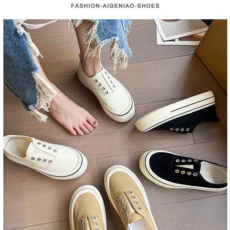 

2025 Легкие белые парусиновые слипоны: Универсальная, дышащая, летняя повседневная обувь на толстой подошве 36 грязно-белый