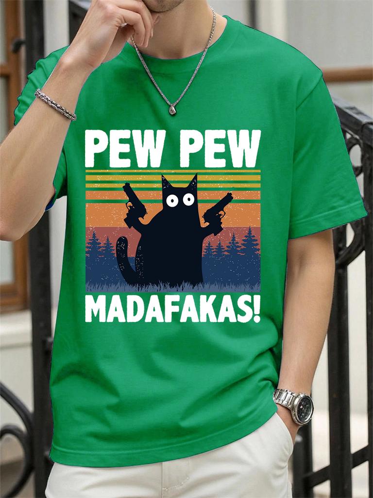 Pew Madafakas Cat Holding Handgun Prints TShirt Women Cotton Summer Tops Soft Loose ONeck Short Sleeve Tees Casual Clothes