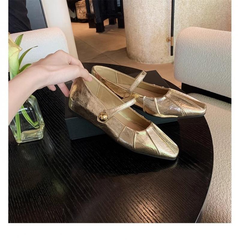Temperament small square head pleated word with shallow mouth Mary Jane bag head half slippers female summer
