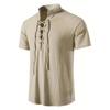 Men's Retro Shirt Short Sleeve Linen Lightweight Breathable Solid Color Fashion Pirate V Neck Stylish Shirs