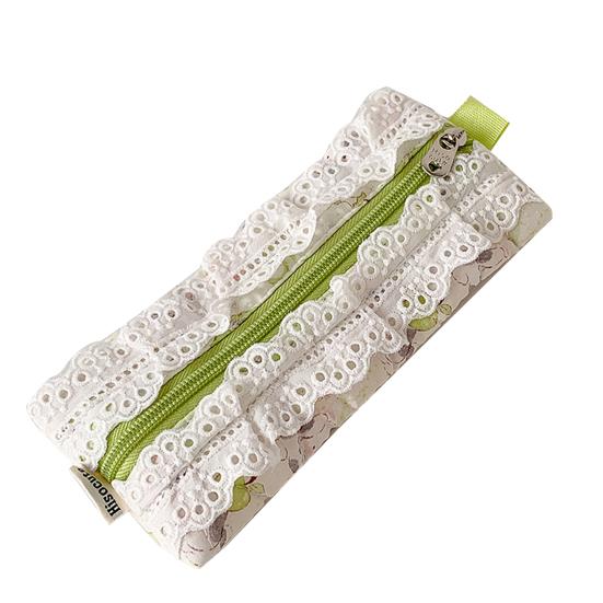 

Пенал с кружевной отделкой, гладкой молнией, сумка для хранения косметики и канцелярских принадлежностей, милый органайзер для ручек для школы и офиса зелёный