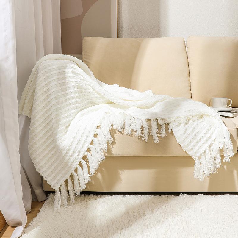 Chenille Knitted Bean Throw Blanket Summer Thin Sofa Cover Blanket Air Conditioning Bed Tail Blanket Woven Blanket For Office Nap Use