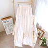 Spring and summer pajama pants women's pure cotton double-layer gauze loose pants floral thin lace can be worn outside home pants