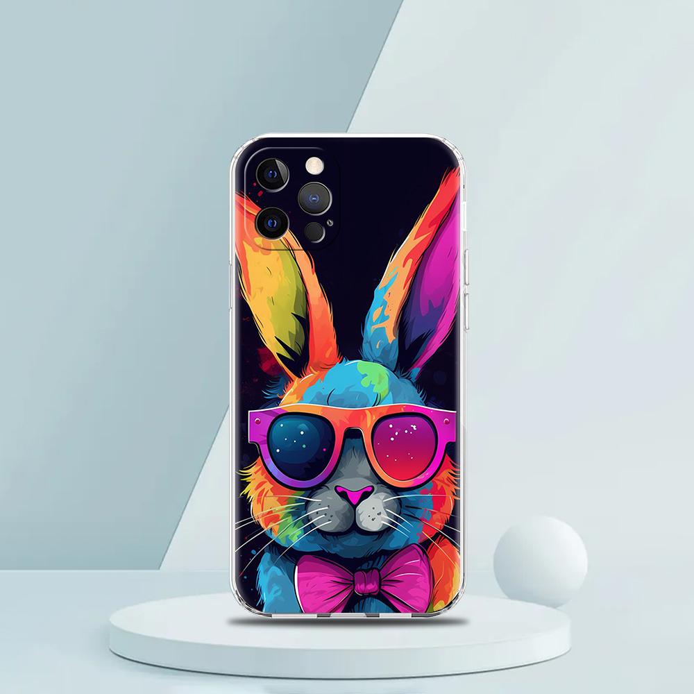 A Cute Rabbit With A Purple Hat Phone Case for iPhone 16 15 14 13 12 Pro Max Transparent for iPhone 11 Pro Max 7 8 Plus XS Bags