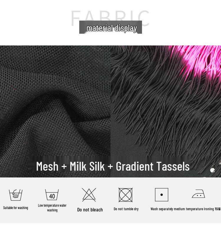 Huayu 2025 Women's Latin Dance Competition Tassel Dress with Gradient and Hot Drill Accents