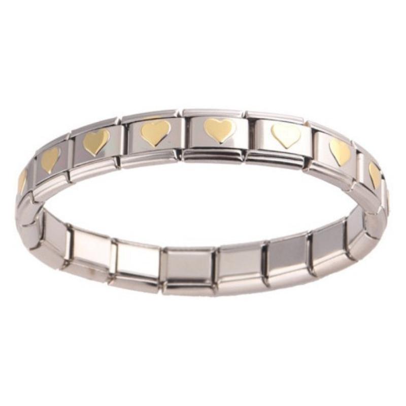 Hot Selling Italian Charms Elastic Bracelet for Women Gold Plated Peach Heart Geometric Punk Style Stylish Stainless Steel Gift