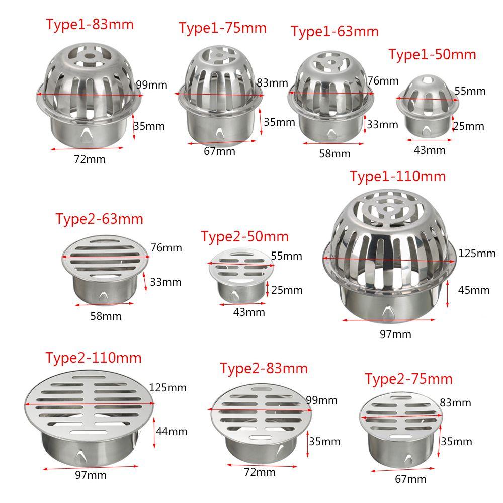 50/63/75/83/110mm Balcony Roof Garden Drainage Cover Round Stainless Steel Anti-blocking Outdoor Floor Drain Rain Pipe Cap