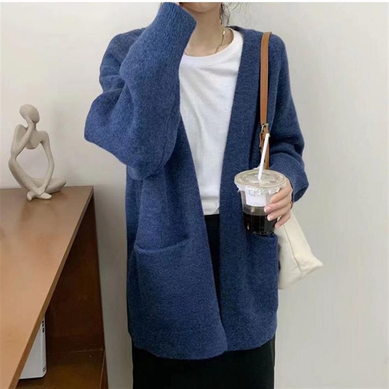 Korean Retro Chic Women's Knit Cardigan - 2025 Spring/Autumn, Loose Fit Sweater Coat