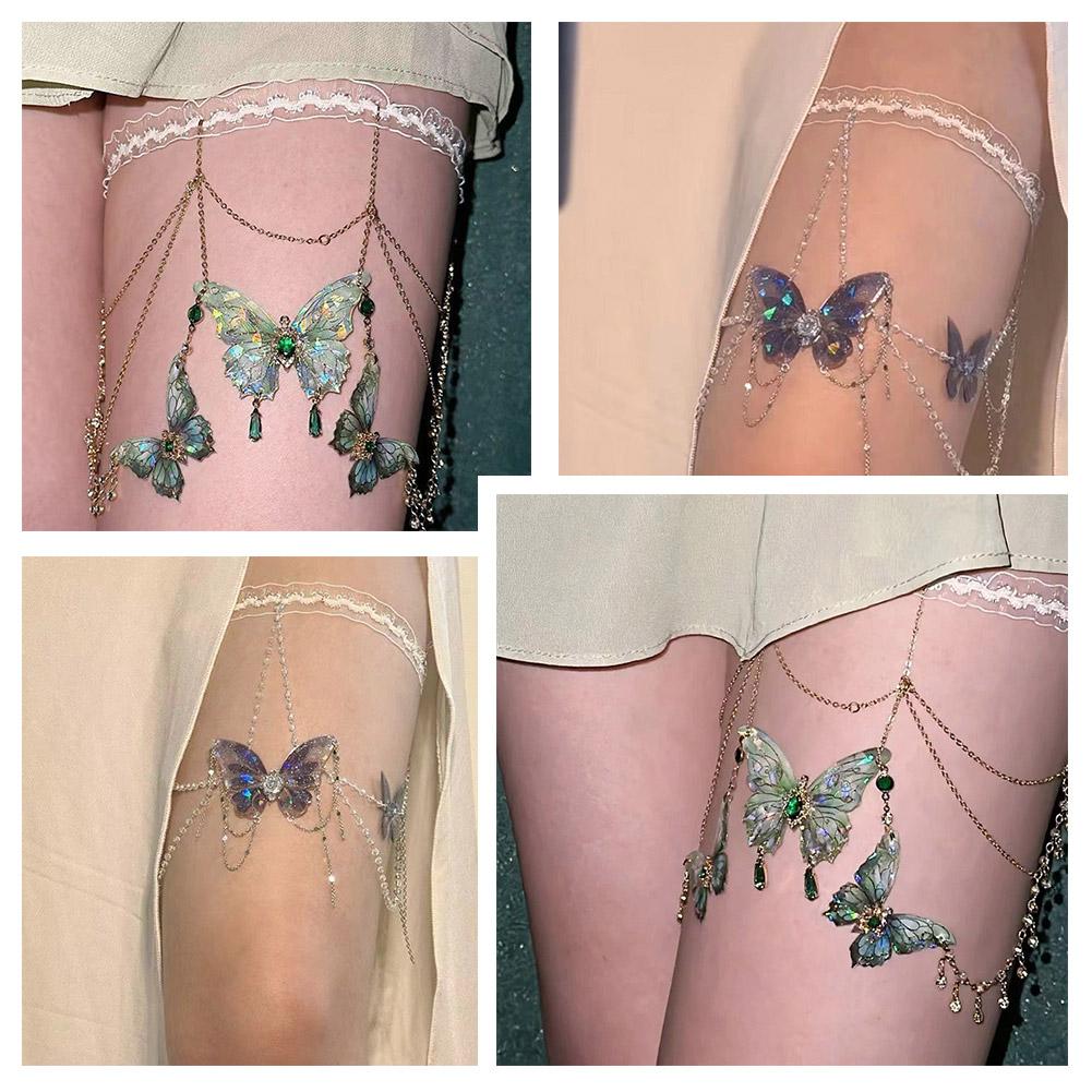 Lanț de Coapsă cu Ciucuri Fluture de Cristal de Vară Ajustabil Pentru Petrecere Bijuterie Accesoriu Lanț Metalic I3J1