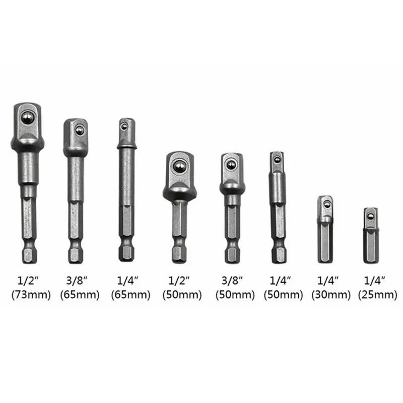 Chrome Vanadium Steel Socket Adapter Hex Shank To 1/4" 3/8" 1/2" Extension Drill Bit Bar Hex Bit Set Power Drill Socket Adapter