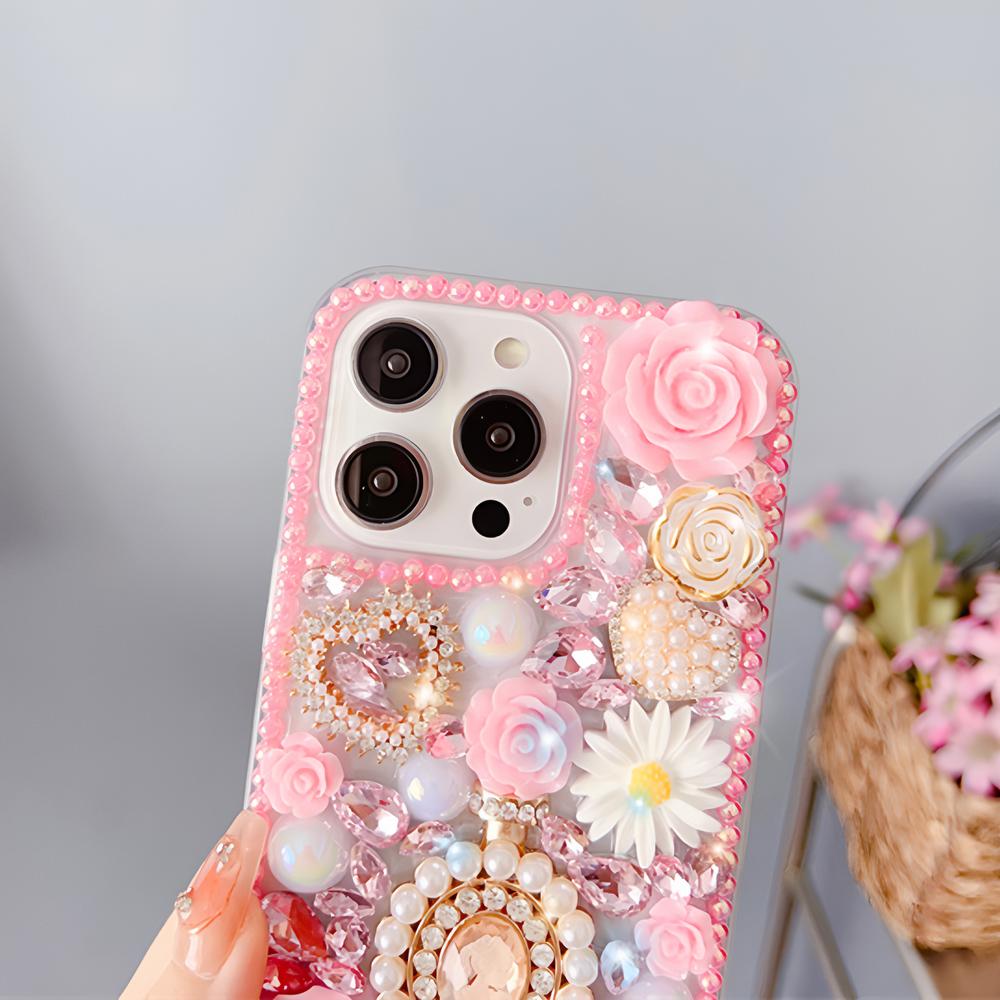 Glitter Bling Floral Phone Case For VIVO V50 Lite Pro V50E V29E V40E V30E V27E 4G 5G 3D Rose Pearl Rhinestone Cover Girls Gift