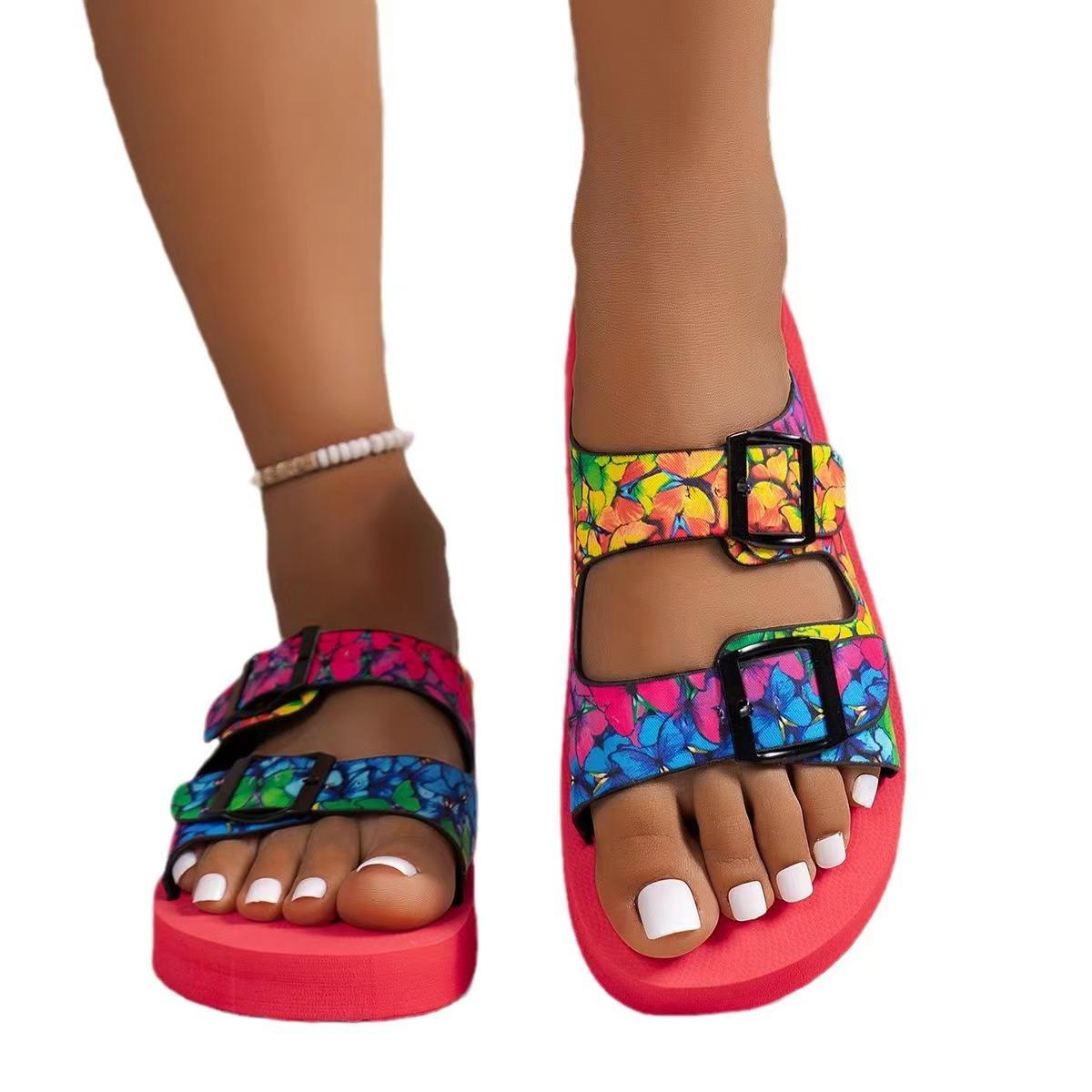 

Женские летние нескользящие сандалии на плоской подошве с принтом. Женские удобные пляжные шлепанцы для отдыха и отдыха на природе. 42