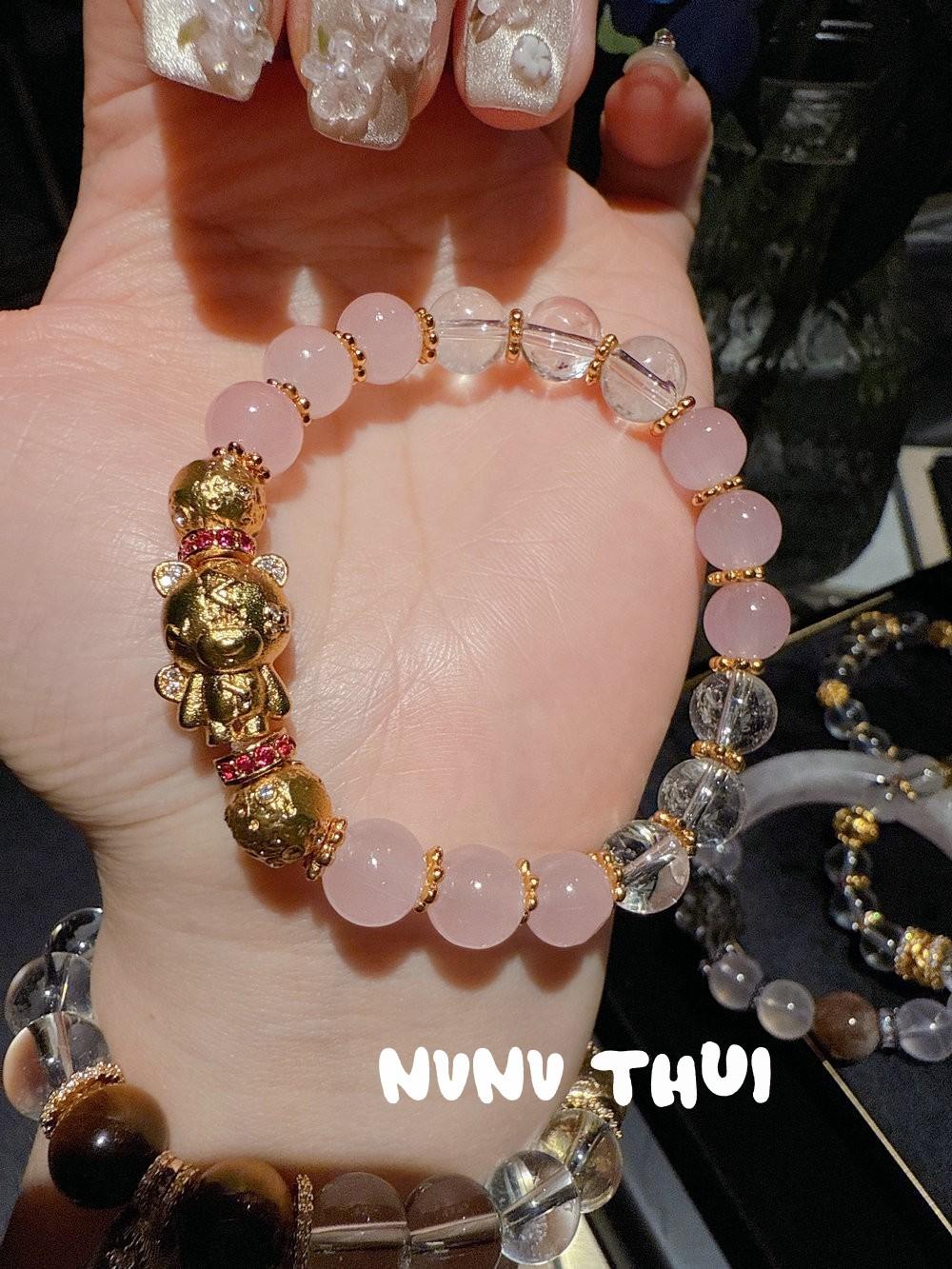 

Jewelry Natural Madagascar Pink Crystal Small Waist Bracelet New Chinese Nine-Tailed Fox White Crystal Bracelet