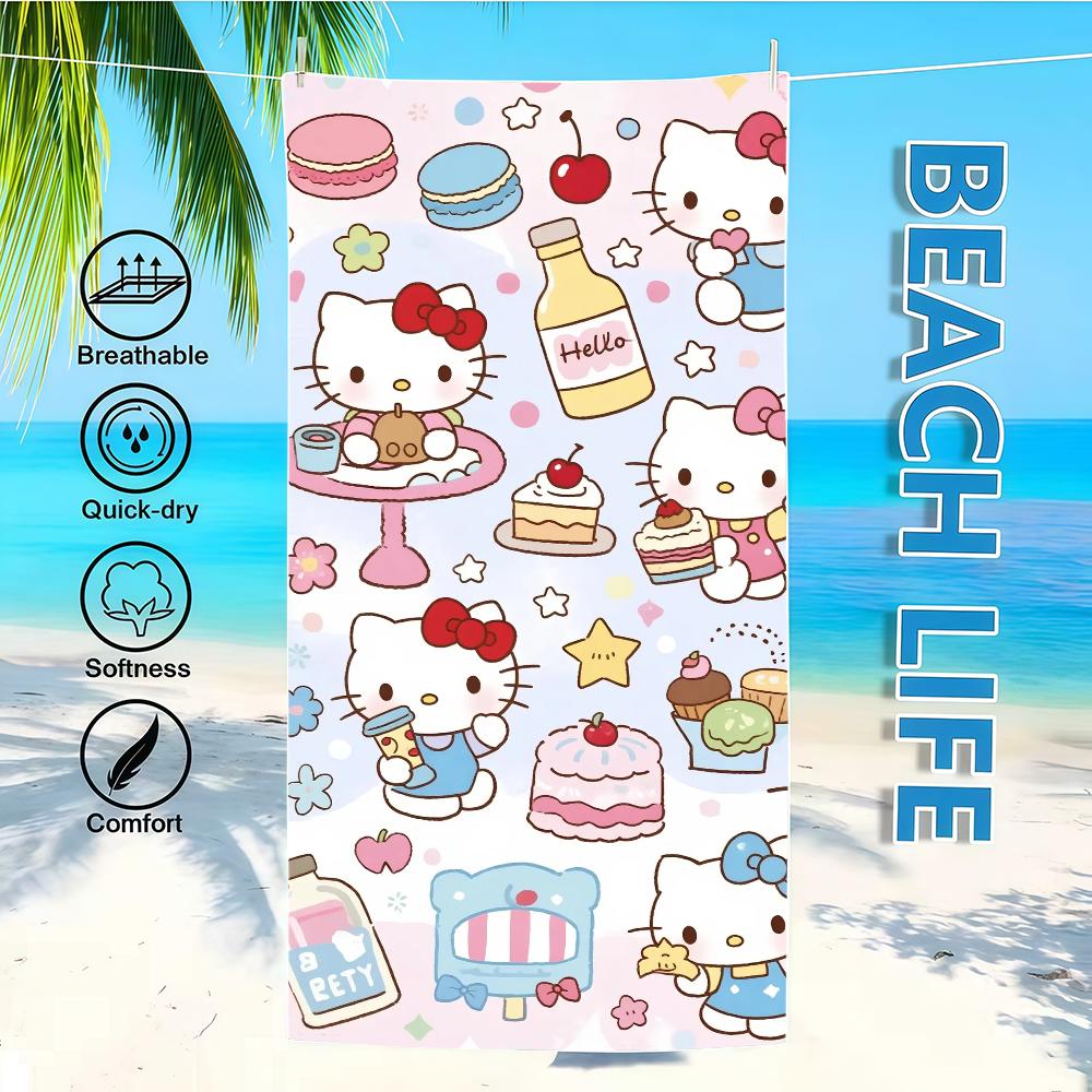 

Towel Textile Bathrobe Beach K-KittyS Quick-Drying Dessert Lightweight H-HelloS Portable Camping Swim SRO Pool Travel W30*H60(CM)